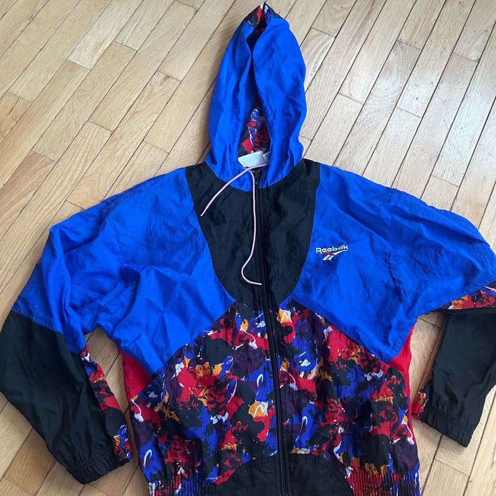Vintage 90s Reebok Vibrant Windbreaker Jacket  - Blue, Black, and Red